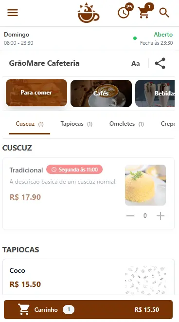 Tela do app no celular